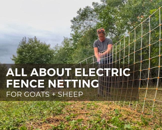 farmer setting up net fencing with text all about electric fence netting