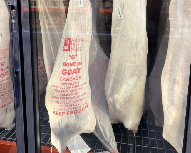 Australian goat meat in a Costco freezer