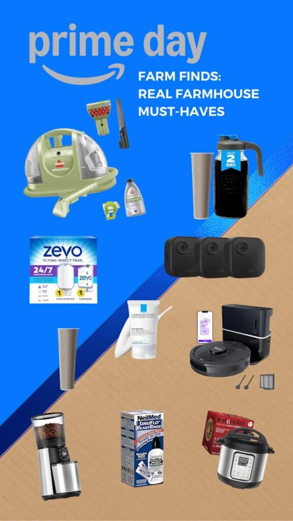 Collage of Amazon prime finds listed for the farmhouse