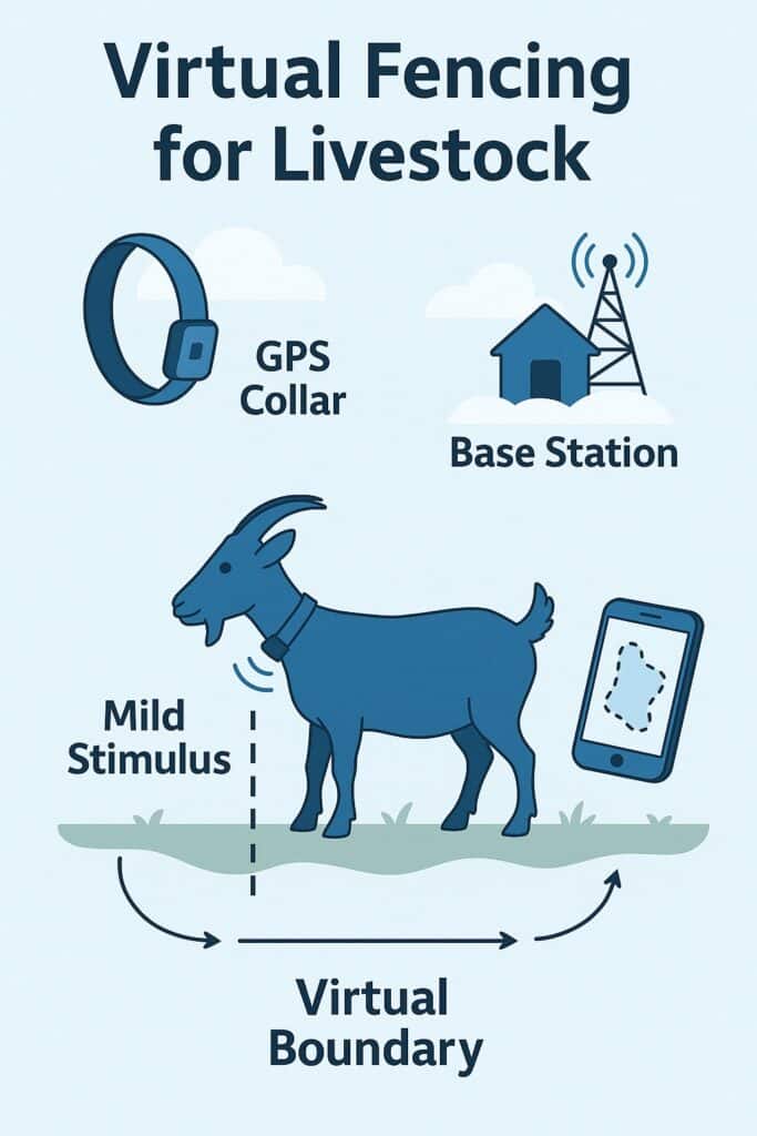 An infographic of how virtual fence works with a goat.