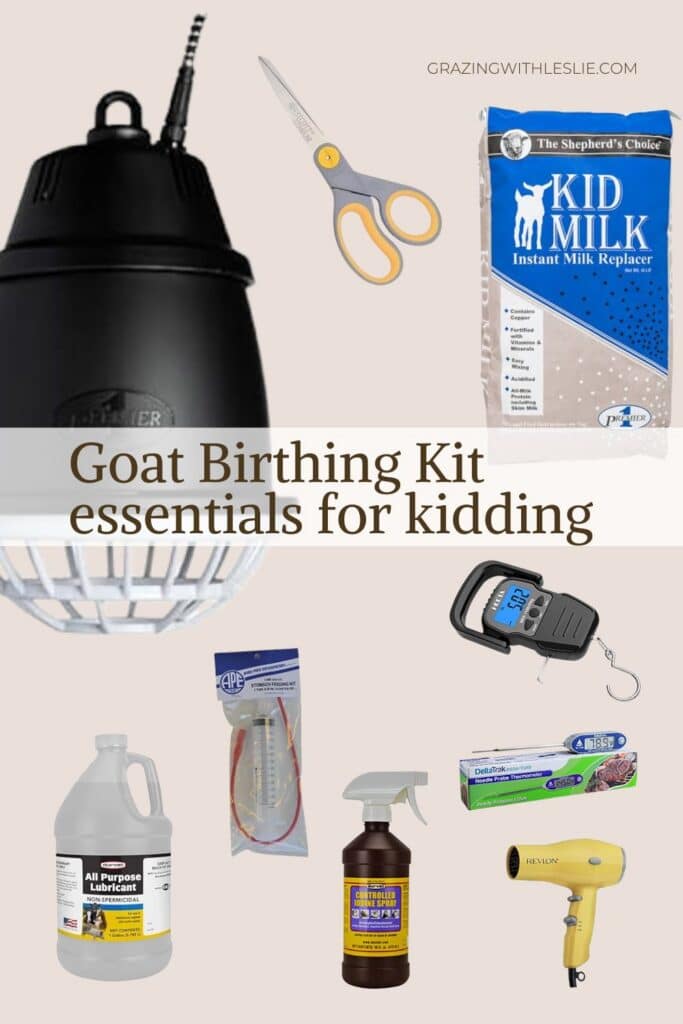Collage of kidding supplies of whats listed on this page