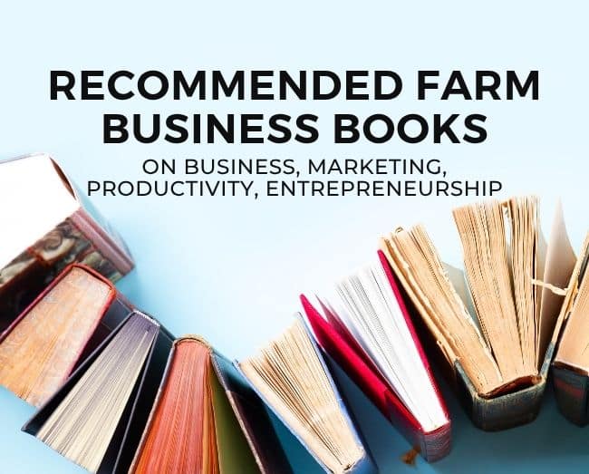 Books standing on end with the text Recommended farm business books