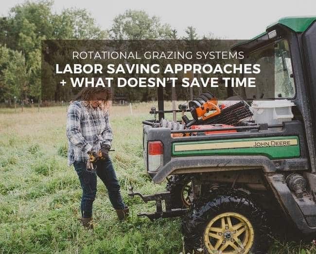 female farmer working with grazing supplies in a back of a john deere gator in a pasture